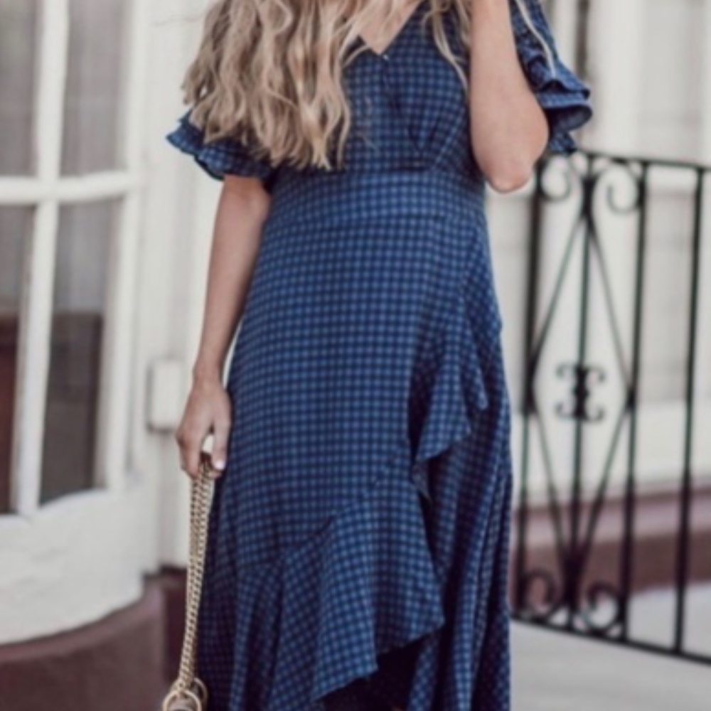 &merci Gingham Ruffle Midi Dress
